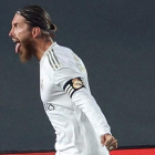 Sergio Ramos celebra el gol frente al Getafe  . JUANJO MARTÍN