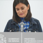 Carmen Montón ministra de Sanidad,  en la rueda de prensa anunciando su dimisión.