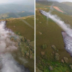 Dos imágenes del incendio de Busmayor tomadas desde el helicóptero de Tabuyo. BRIF TABUYO