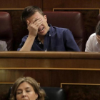 Pablo Iglesias, Íñigo Errejon e Irene Montero en el Congreso de los Diputados.