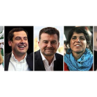 De izquierda a derecha, los candidatos Susana Díaz (PSOE), Juan Manuel Moreno (PP), Antonio Maíllo (IU), TEresa Rodríguez (Podemos) y Juan Marín (Ciudadanos).