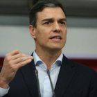 Pedro Sánchez, este lunes en la sede del PSOE.