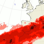 Vista de la masa de aire cálido que sobrevolará España en los próximos días. AEMET