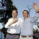 Mariano Rajoy y el presidente de la Xunta, Alberto Núñez Feijóo, durante el acto político.