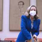 Imagen de la ministra de Economía, Nadia Calviño, en el Congreso. KIKO HUESCA