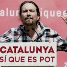 Iglesias, ayer, en su participación en un acto de campaña de ‘Catalunya Sí que es Pot’.