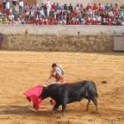 El novillero Diego Santos durante la faena a su primer toro, ayer en la plaza de Valderas