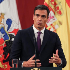 Pedro Sánchez, este martes en Santiago de Chile.  /