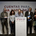 Pablo Iglesias, en la rueda de prensa del grupo Unidos Podemos y En Comú Podem, ayer en Madrid.