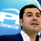 El candidato a la Presidencia del PP andaluz, Juan Manuel Moreno. CARLOS BARBA