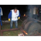 El supertambor de Santa Marina del Sil en plena acción.