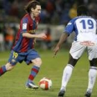 La reaparición del argentino Leo Messi fue la mejor noticia que se llevaron los catalantes de Huelva