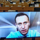 Navalni en una videoconferencia en el Parlamento Europeo. OLIVIER HOSLET