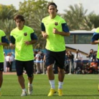 Los jugadores Maxwell, Pedro, Zlatan Ibrahimovic y Daniel Alves durante el entrenamiento.