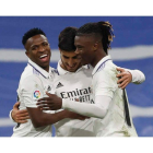 Vinicius y Asensio, goleadores en el partido para el Real Madrid, junto a Camavinga. JUANJO MARTÍN