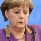 La canciller alemana, Angela Merkel, tras la reunión del consejo federal de la CDU, en Berlín.