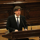 El 'president' Carles Puigdemont, en el debate de política general en el Parlament.