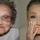 La famosa abuela de Instagram, Livia, antes y después de la sesión de 'contourning'.