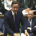 El primer ministro británico, David Cameron, en el Parlamento británico, hoy.