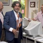 El alcalde de Cimanes, el artista y Manceñido antes de la presentación