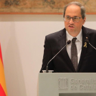 El president de la Generalitat, Quim Torra, durante su comparecencia esta mañana.