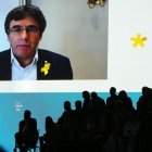 Puigdemont participa, de forma virtual, en la primera asamblea del PDECAT, este domingo.