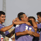 Los jugadores bañezanos celebran uno de sus goles.