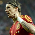 El delantero español Fernando Torres celebra el primer gol conseguido ante la selección de Irlanda