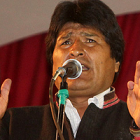 El presidente Evo Morales, ayer, en el Palacio Presidencial en La Paz, tras conocerse el resultado.