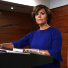 Comparecencia de Soraya Sáenz de Santamaría en el Palacio de la Moncloa.