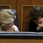 Yolanda Díaz e Íñigo Errejón, en el Congreso, tras abandonar ambos las filas de Podemos. MARISCAL