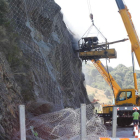 Trabajos en junio de 2015 del afianzamiento del talud de la N-536, que afectó al yacimiento de graptolitos. L. DE LA MATA