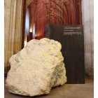 La piedra de talco está seccionada por una pieza de hierro con epitafio.