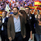 El presidente de Vox, Santiago Abascal, en el acto que celebró el domingo en Vistalegre. PAOLO AGUILAR