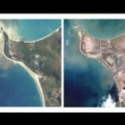 La costa de esta zona turística de Tailandia antes y después del paso del maremoto.