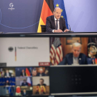 Imagen del canciller alemán durante la reunión del G7. GUIDO BERGMAN