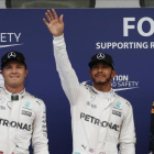 Rosberg, Hamilton y Verstappen, hoy en Sepang.