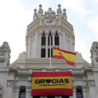 Madrid utiliza para la campaña colectiva la fachada del Ayuntamiento en Cibeles. JUANJO MARTÍN