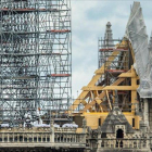 Vista de los trabajos de consolidación en la fachada de la Catedral de Notre Dame.