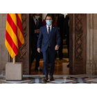 El presidente de la Generalitat, Pere Aragonès, el lunes, en el palacio de la Generalitat. ENRIC FONTCUBERTA