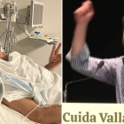 Óscar Puente tras el accidente y Juan García-Gallardo en el acto de Vox 'Cuida Valladolid'. RRSS