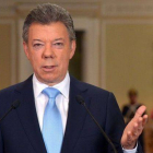 El presidente de Colombia, Juan Manuel Santos, durante su discurso, ayer en Bogotá.