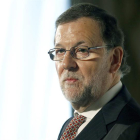 El presidente del Gobierno, Mariano Rajoy, durante su intervención en la tribuna organizada por el diario La Vanguardia