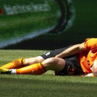 Robben se queja tras lesionarse en los últimos minutos del amistoso con Hungría.
