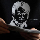Camiseta con la imagen del abogado pro-derechos humanos chino Wang Quanzhang.