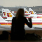 Aviones de Iberia, en el aeropuerto de Madrid.