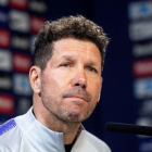 Diego Simeone, técnico del Atlético de Madrid, este viernes en rueda de prensa.