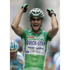 El ciclista belga celebrando su victoria tras un gran esprint