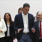 Susana Díaz, Pedro Sánchez y Miquel Iceta, en septiembre del 2015 en Madrid.