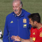 Vicente del Bosque conversa con Cesc Fábregas. BALLESTEROS